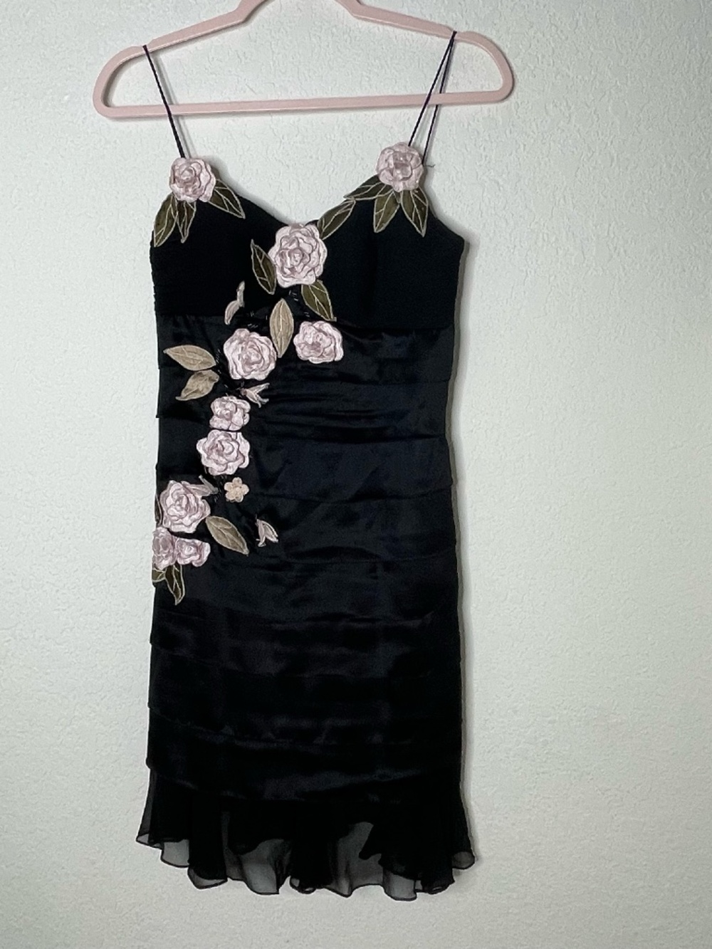 Sue Wong Nocturne Silk Floral Applique Dress Size 4 Black Cocktail Evening Vtg